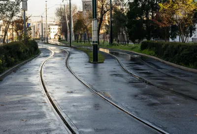 Tram Line in the Rain