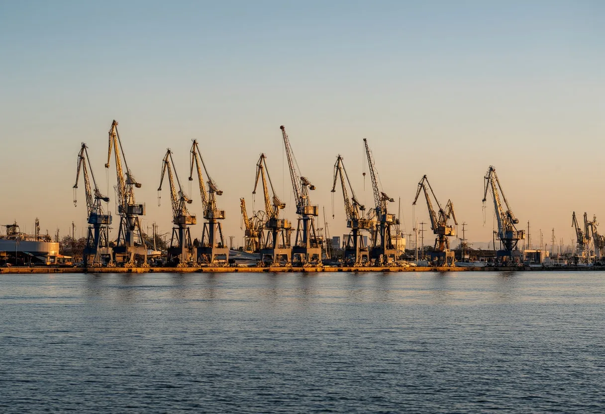 Harbour Cranes against Dusk Sky
