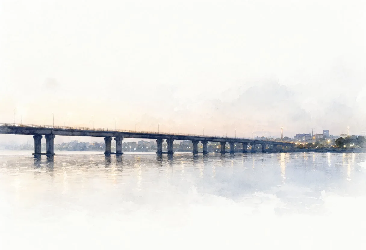 Bridge Silhouette at Dusk in soft morning mist