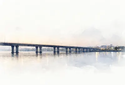 Bridge Silhouette at Dusk in soft morning mist