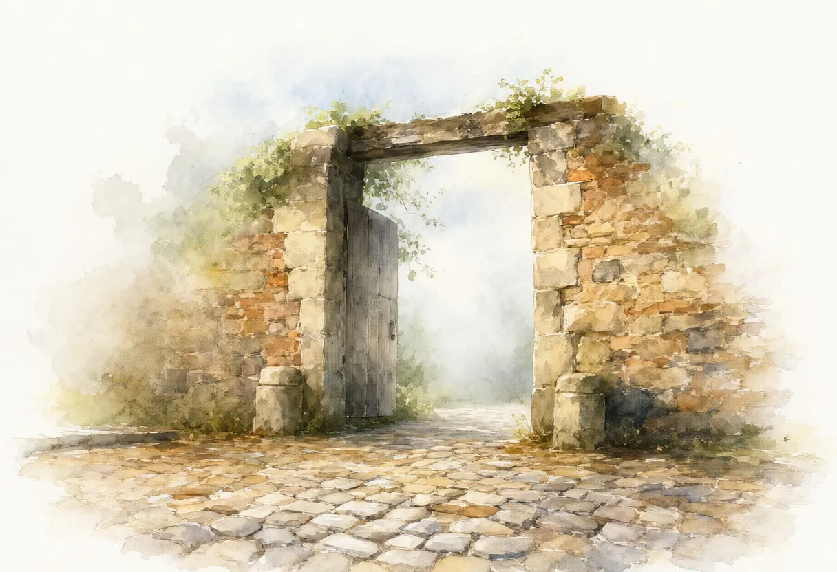 Old Town Gate in Warm Light in soft morning mist