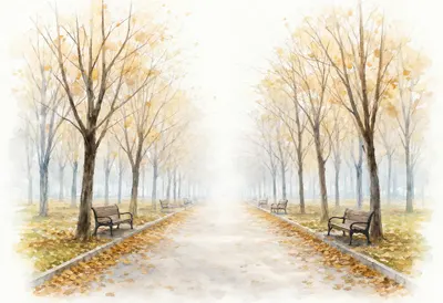 City Park in Autumn in soft morning mist
