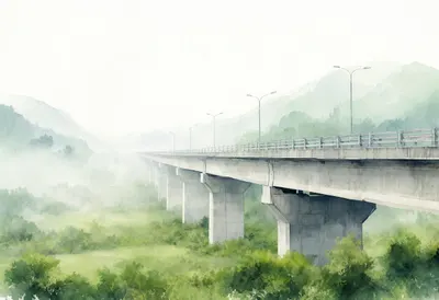 Bridge over a Green Valley in soft morning mist