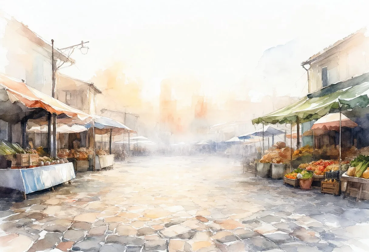 Market Square at Sunrise in soft morning mist