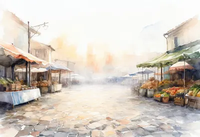Market Square at Sunrise in soft morning mist