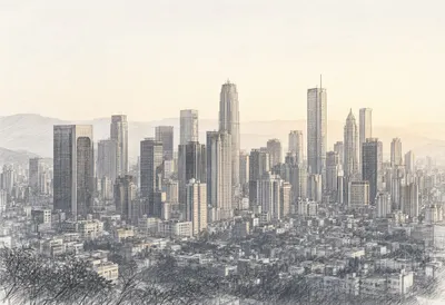 Skyline from a Distant Hill at blue hour