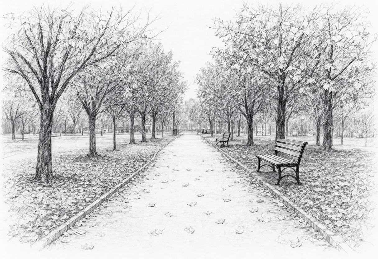 City Park in Autumn at blue hour