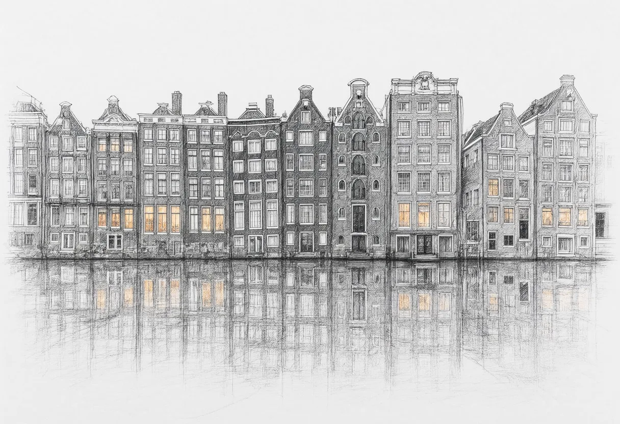 Canal Houses Reflection at blue hour