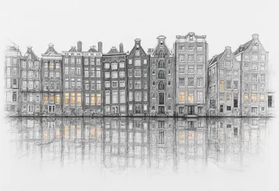 Canal Houses Reflection at blue hour