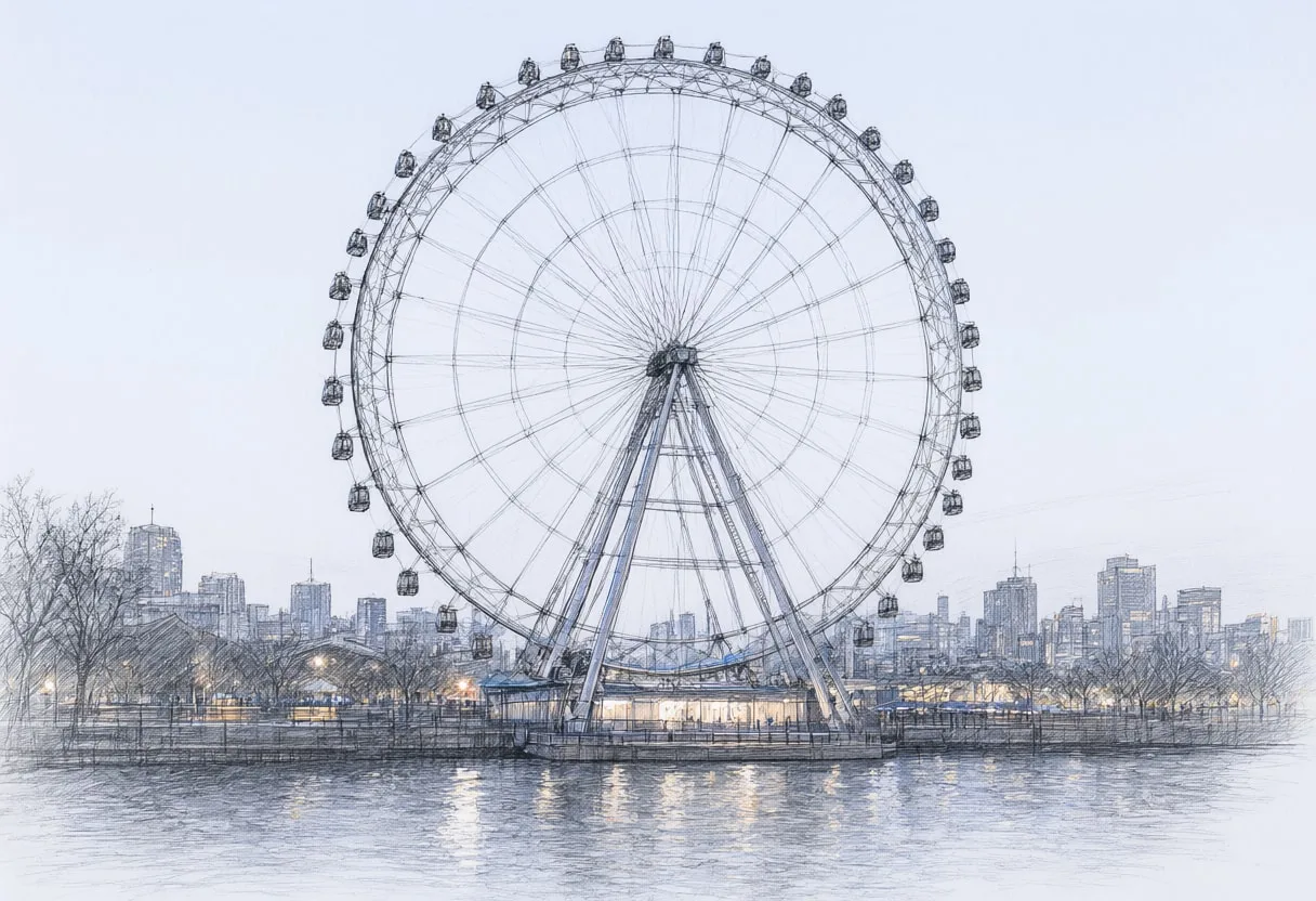 Ferris Wheel by the River at blue hour