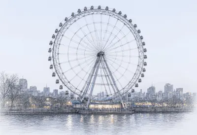 Ferris Wheel by the River at blue hour