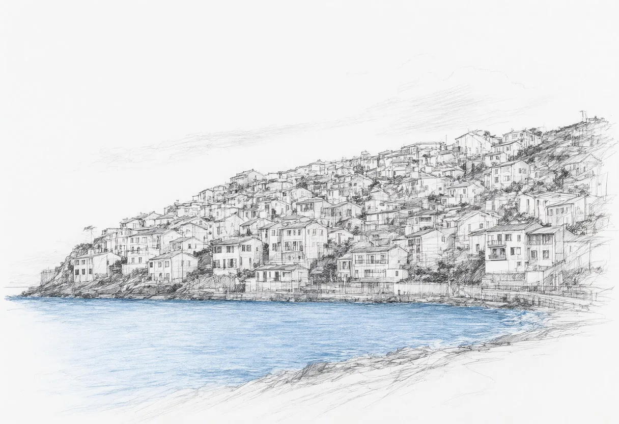 Coastal Town on a Hillside at blue hour