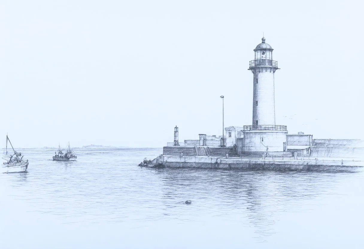 Lighthouse at the Harbour Mouth at blue hour