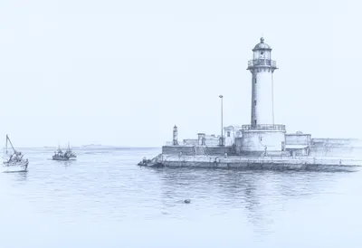 Lighthouse at the Harbour Mouth at blue hour