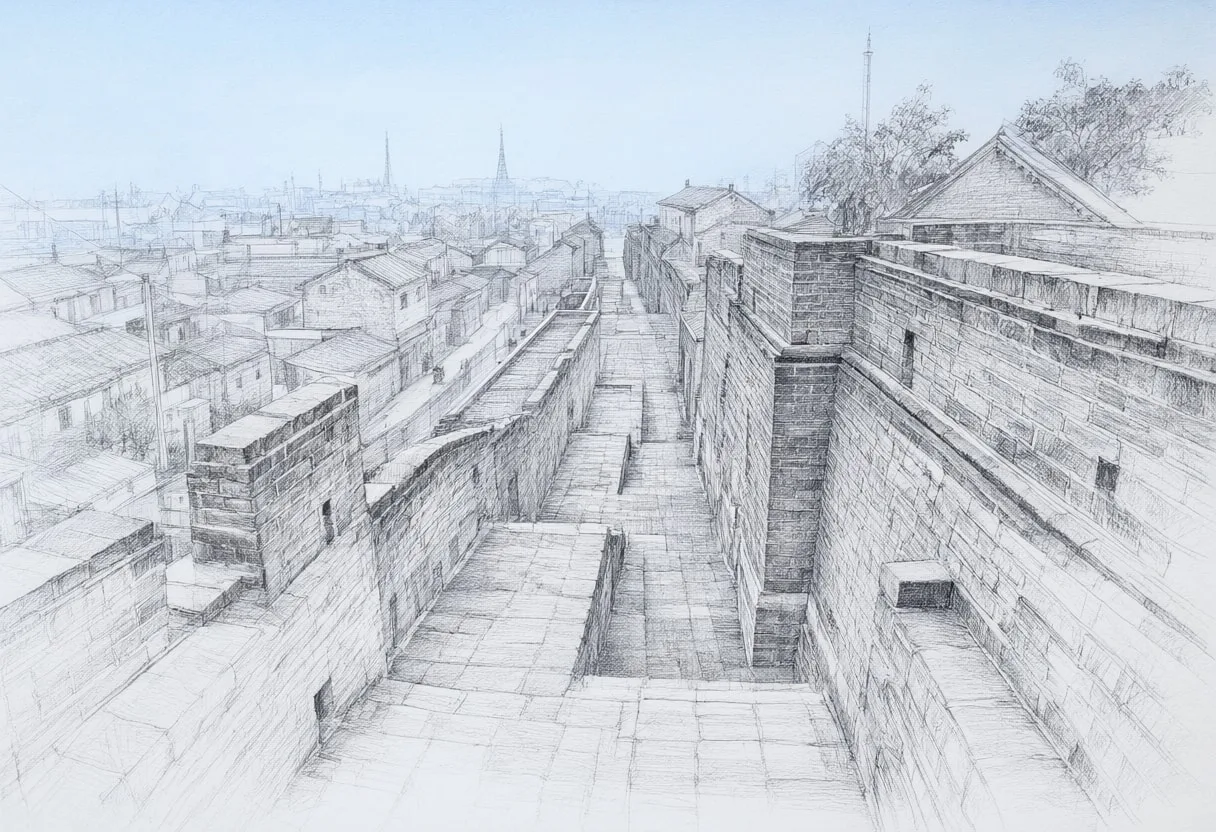 City Walls from Above at blue hour
