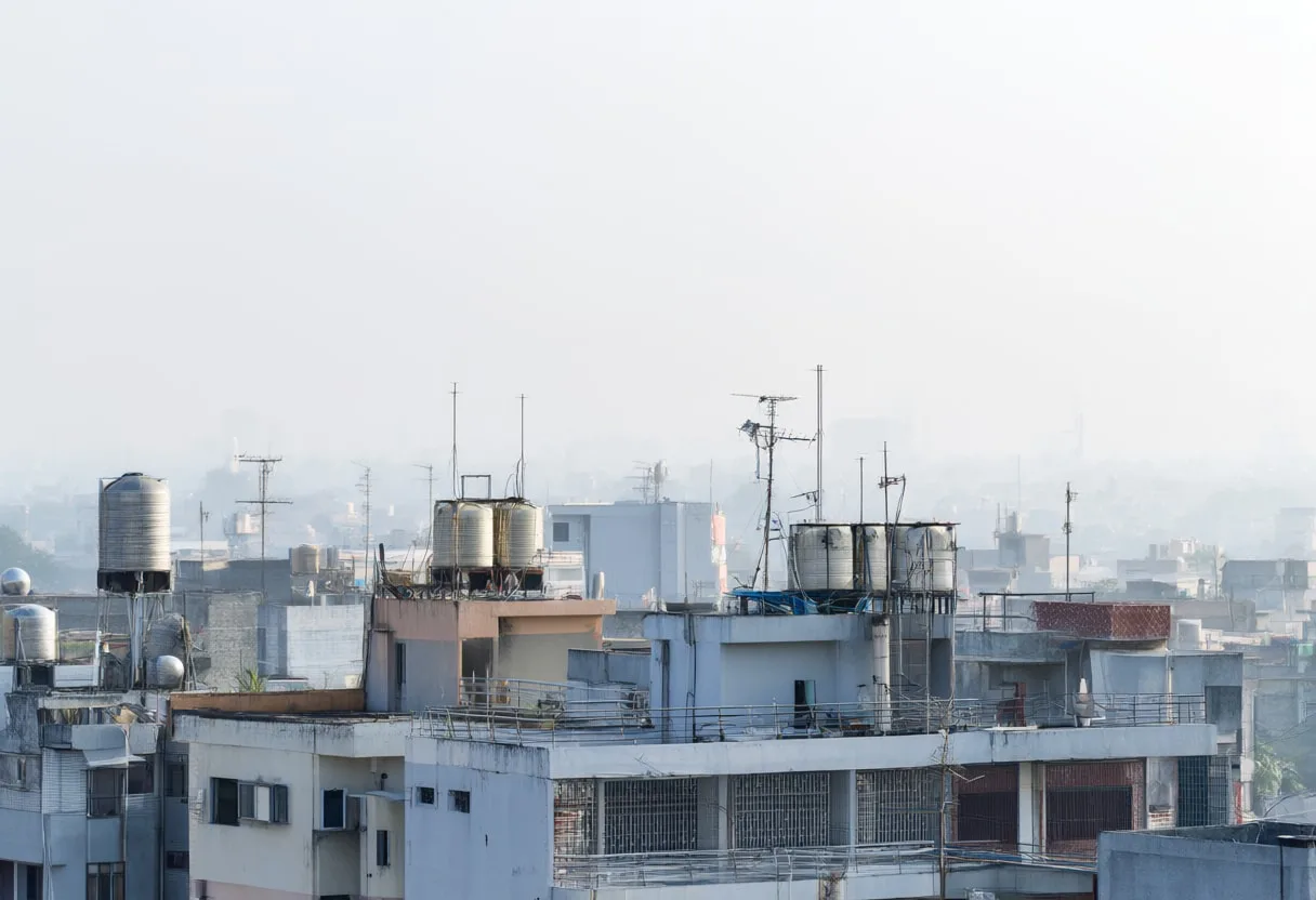 Rooftops in Morning Mist after rain