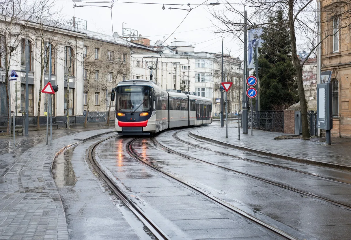 Tram Line in the Rain after rain