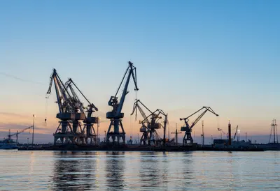 Harbour Cranes against Dusk Sky after rain