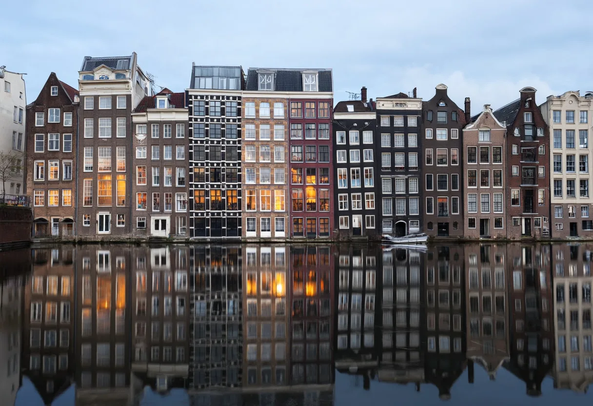 Canal Houses Reflection after rain