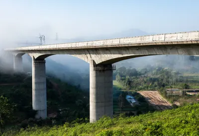 Bridge over a Green Valley after rain