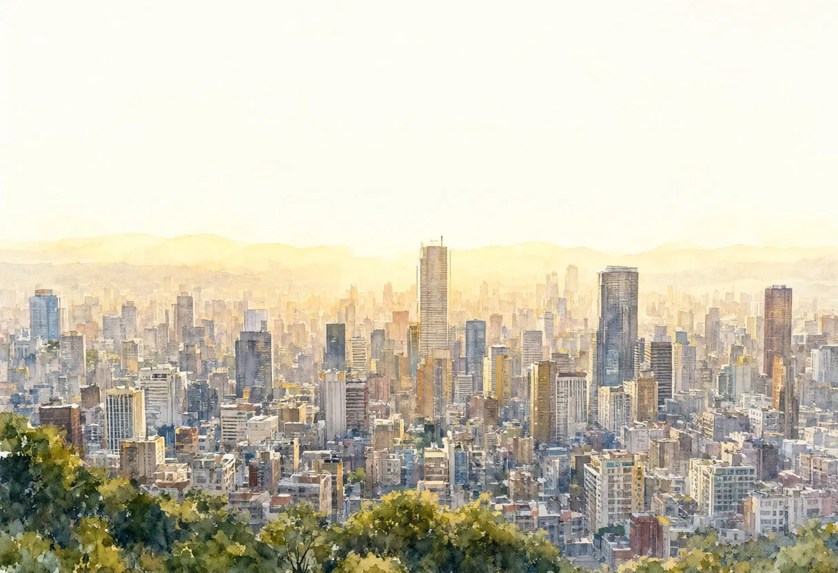 Skyline from a Distant Hill from a high vantage point