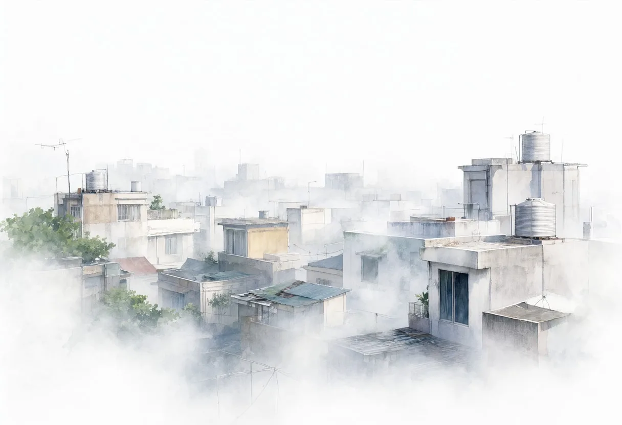 Rooftops in Morning Mist from a high vantage point