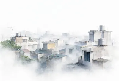Rooftops in Morning Mist from a high vantage point