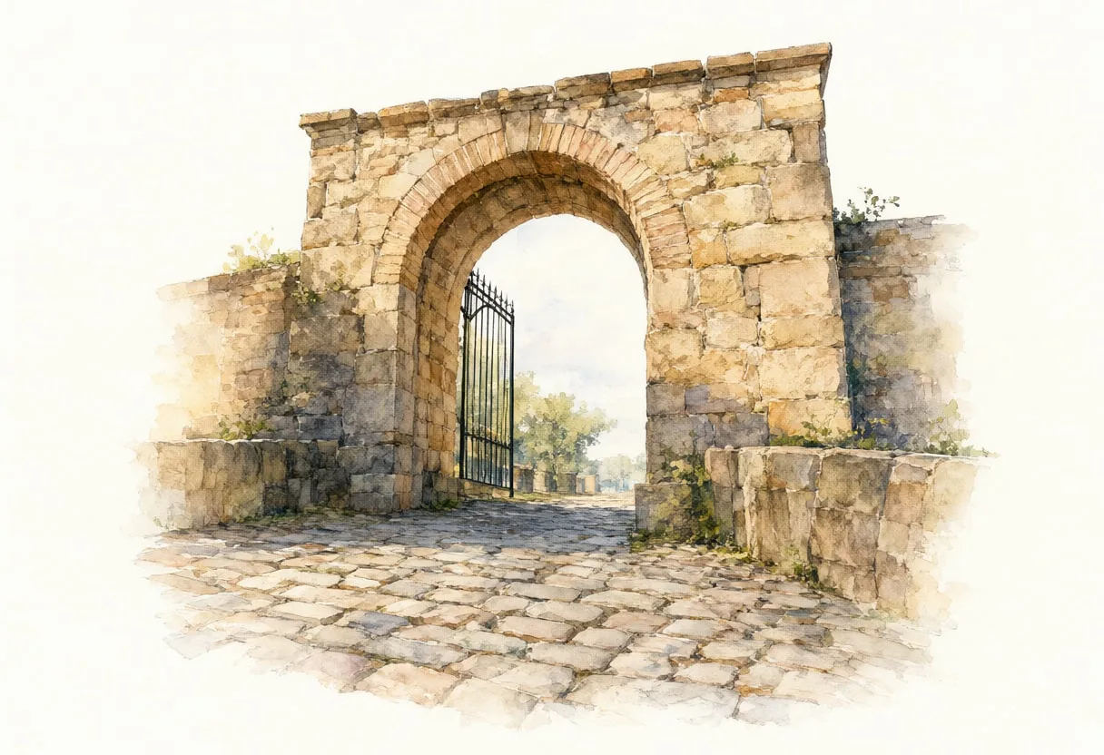 Old Town Gate in Warm Light from a high vantage point