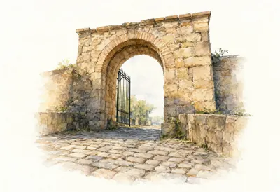 Old Town Gate in Warm Light from a high vantage point