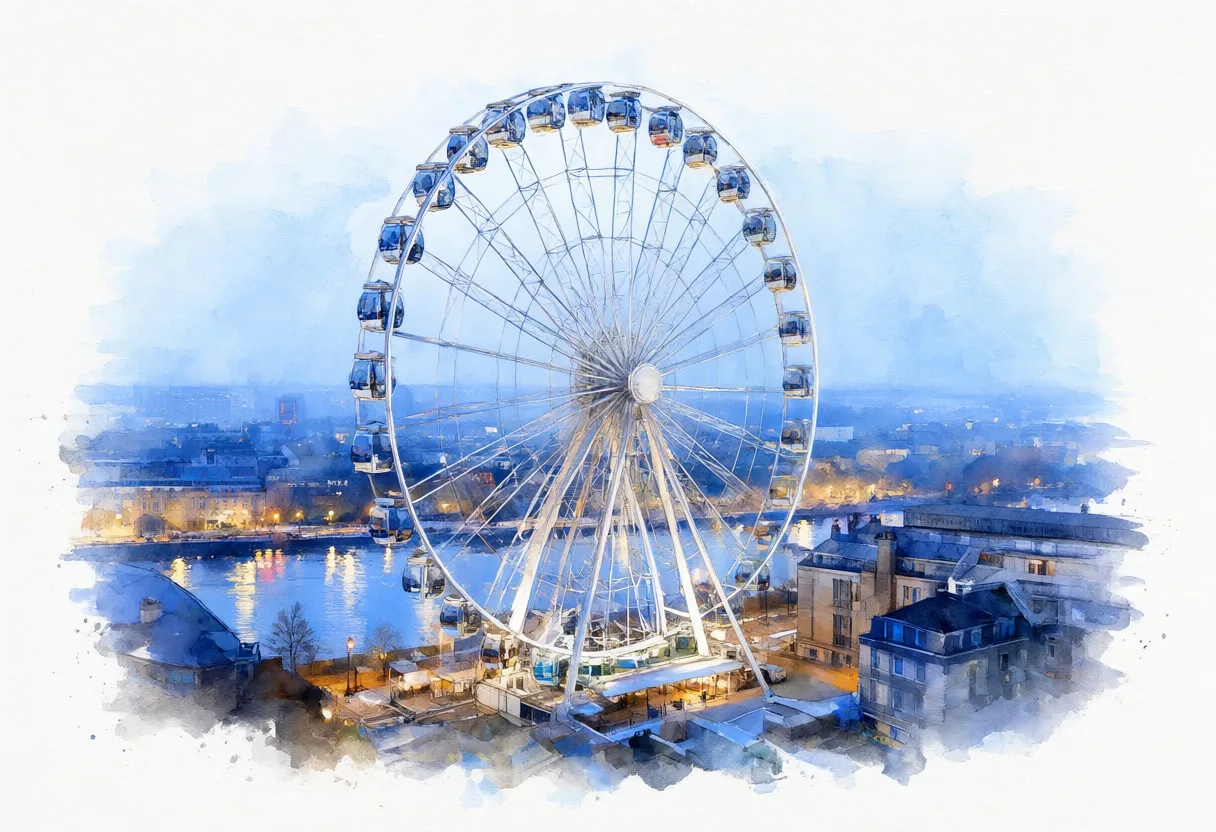 Ferris Wheel by the River from a high vantage point