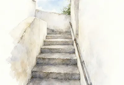 Staircase Between Old Walls from a high vantage point