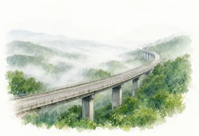 Bridge over a Green Valley from a high vantage point