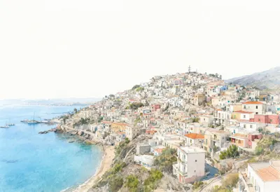 Coastal Town on a Hillside from a high vantage point
