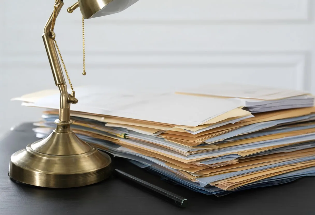 Stacked Folders and a Lamp