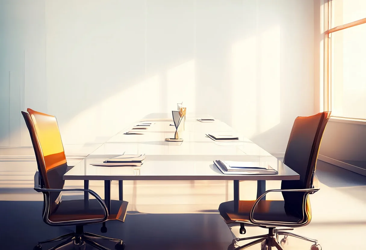 Boardroom Table in Soft Light with warm window light
