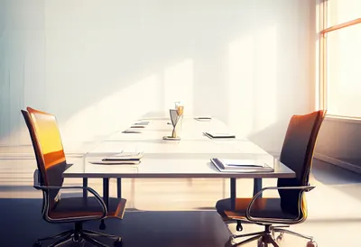 Boardroom Table in Soft Light with warm window light