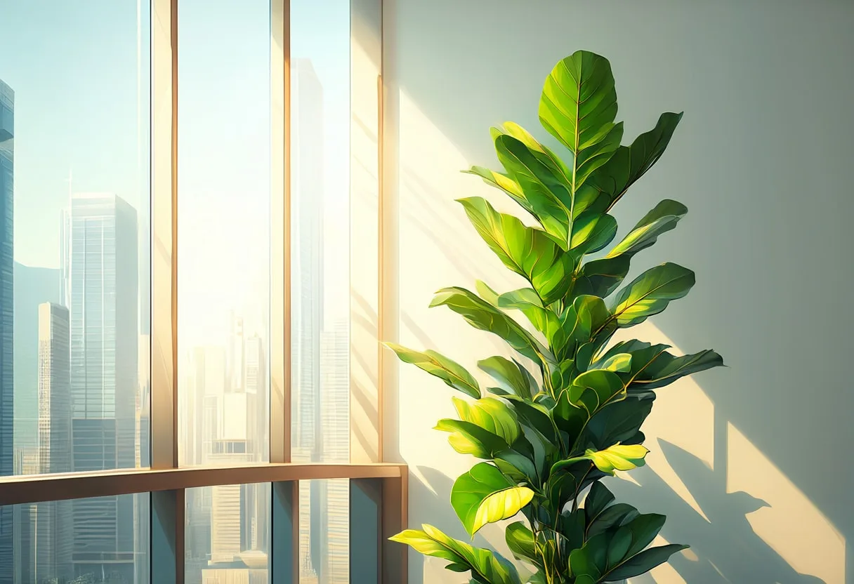 Office Plant and Window with warm window light