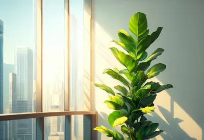 Office Plant and Window with warm window light