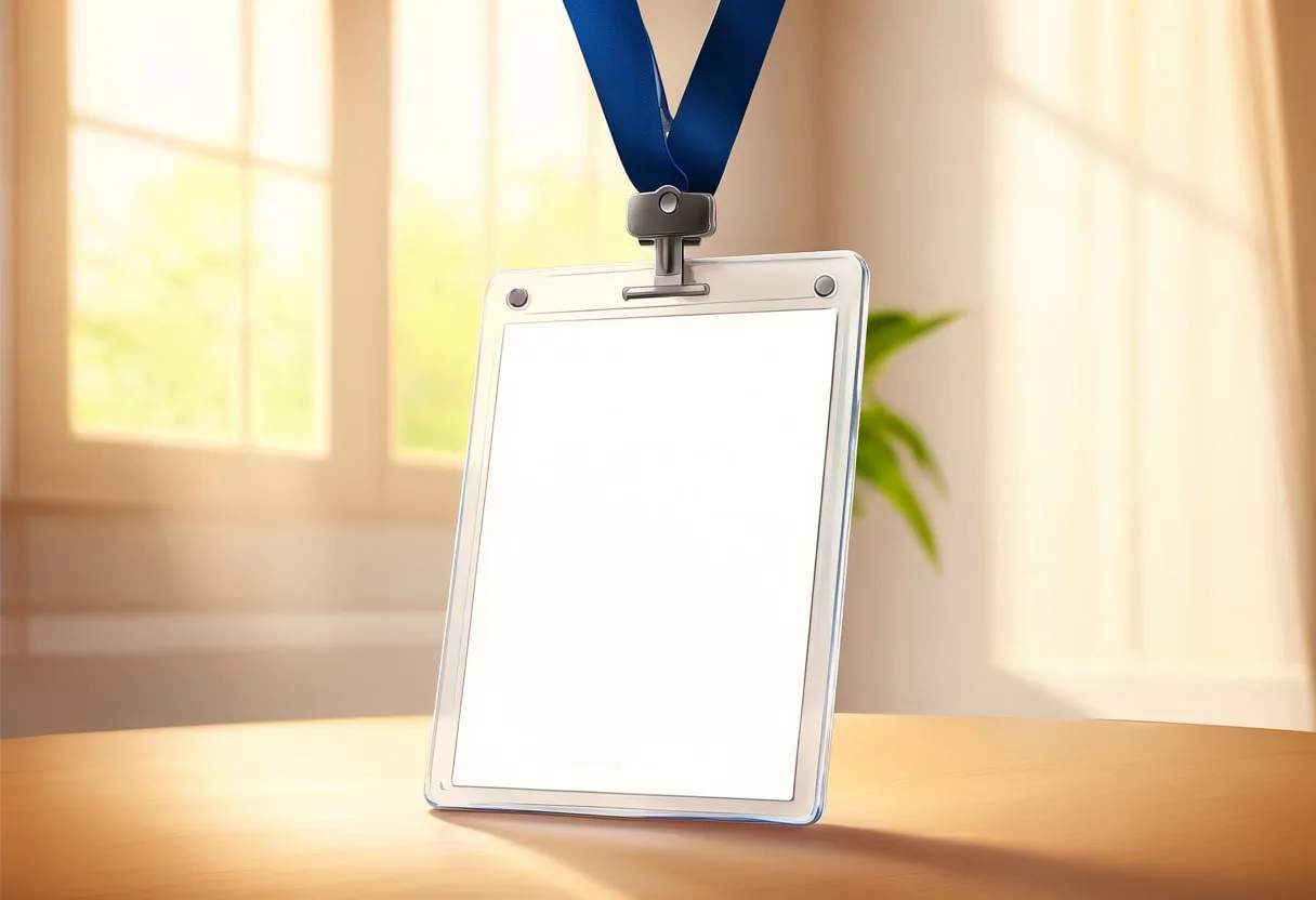 Conference Badge on a Table with warm window light