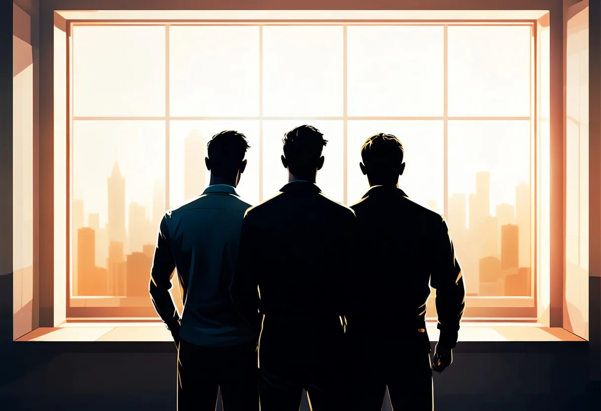 Team Stand-Up in Silhouette with warm window light