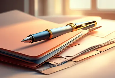Pen and Contract Folder with warm window light
