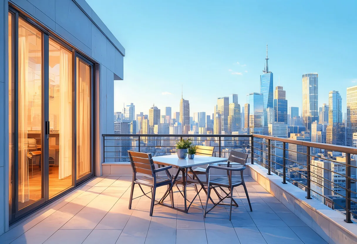 Rooftop Terrace Meeting with warm window light
