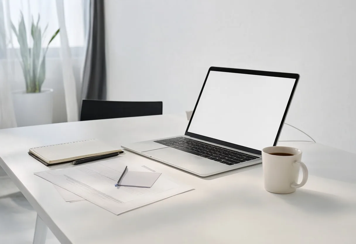 Desk with Laptop and Notebook in a minimal setting