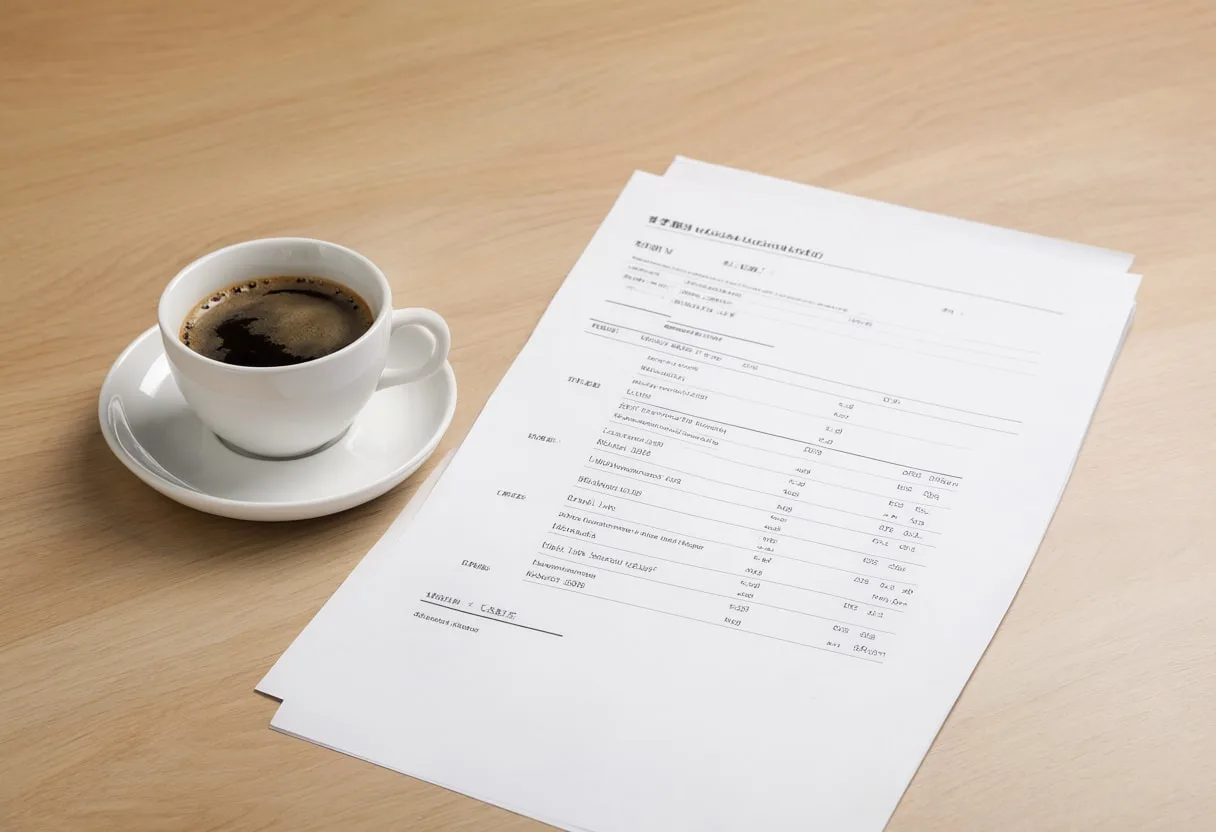 Coffee and Printed Report in a minimal setting