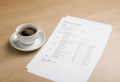 Coffee and Printed Report in a minimal setting