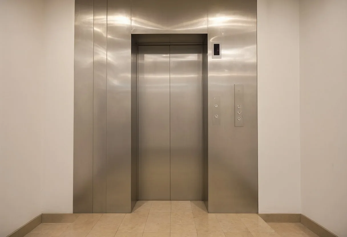 Elevator Lobby in Brushed Metal in a minimal setting