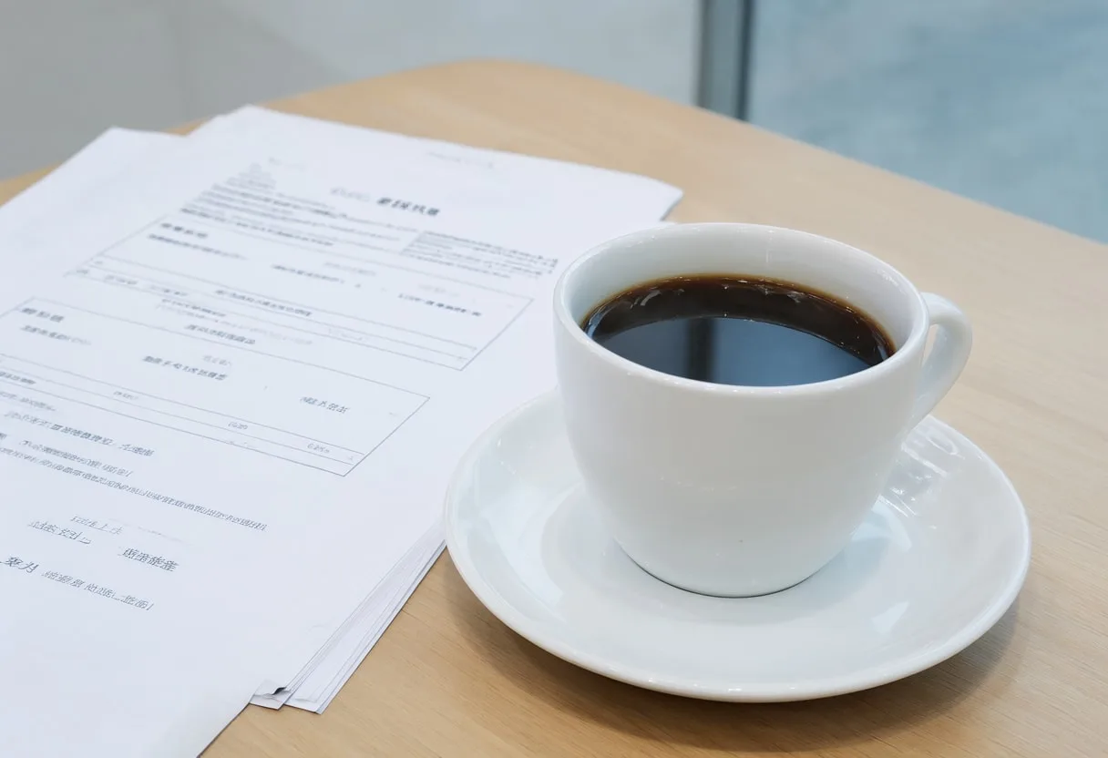 Coffee and Printed Report with cool clean light