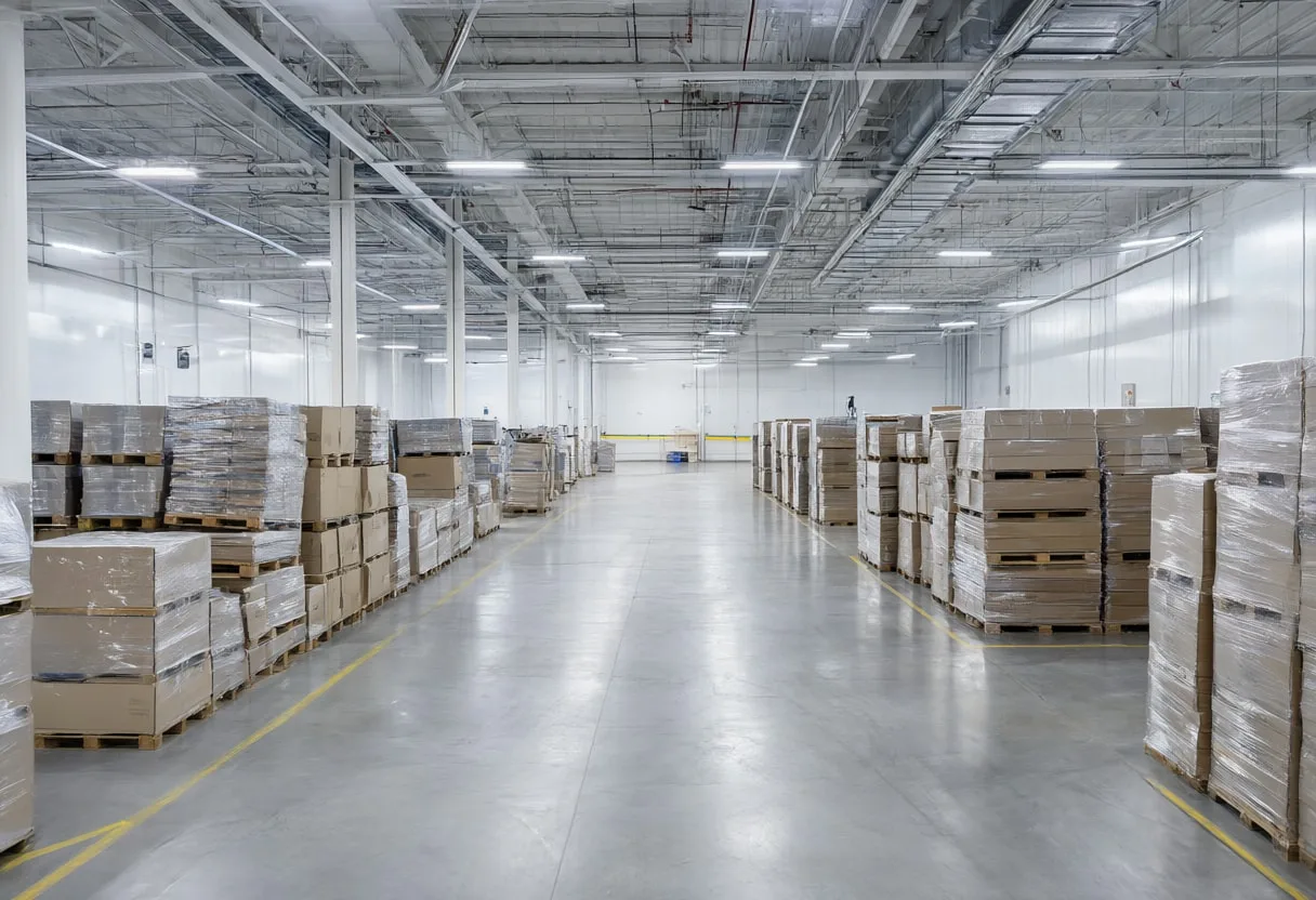 Warehouse Aisle from Above with cool clean light