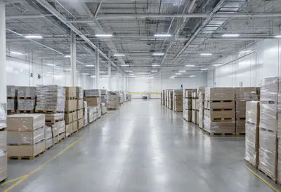 Warehouse Aisle from Above with cool clean light