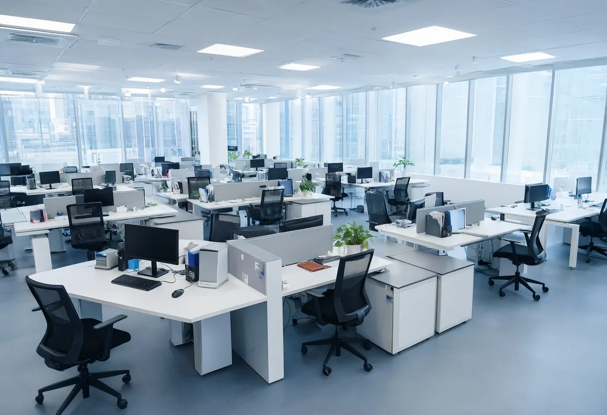 Open Plan Office from Above with cool clean light